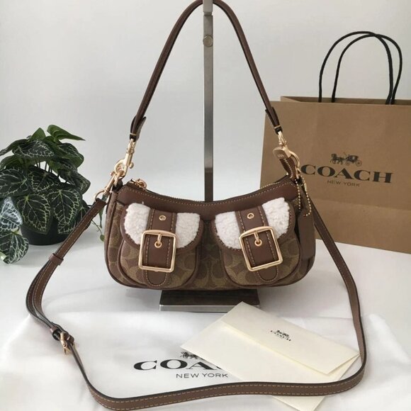 Coach Ashton Baguette Bag In Signature Canvas Tan/Natural CY658 - Picture 1 of 9